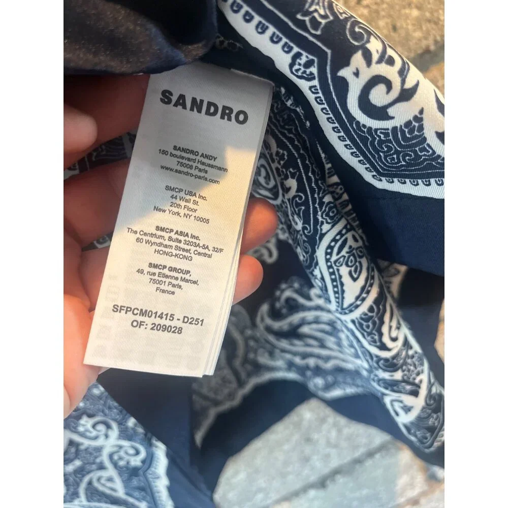 Sandro Womens Blue & White Paisley Short-Sleeve Button-Up Shirt Size 1 - Picture 4 of 10